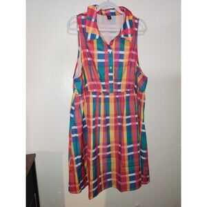 Multicolored Plaid Sleeveless Sillky Shirt Dress 20 4X